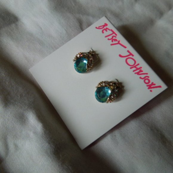 NWT Betsey Johnson Blue Glass Bug Stud Earrings - Picture 4 of 5